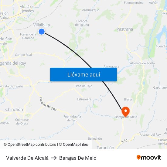 Valverde De Alcalá to Barajas De Melo map