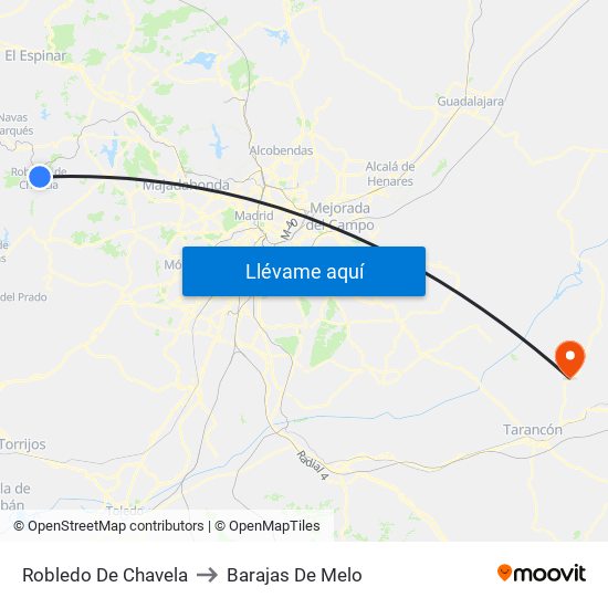Robledo De Chavela to Barajas De Melo map