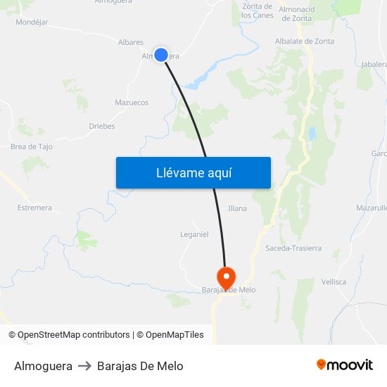 Almoguera to Barajas De Melo map