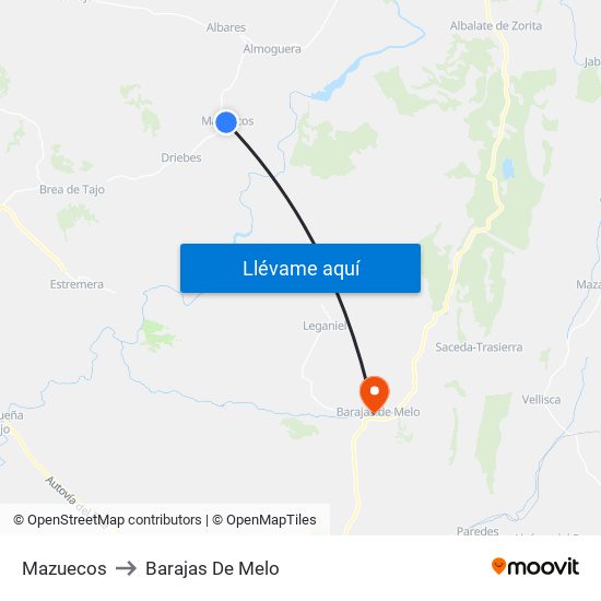 Mazuecos to Barajas De Melo map