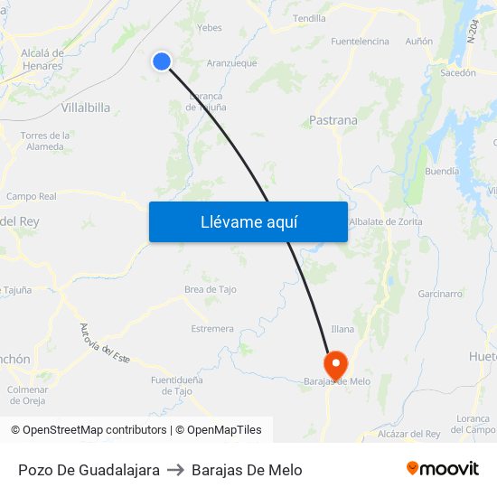 Pozo De Guadalajara to Barajas De Melo map