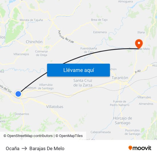 Ocaña to Barajas De Melo map