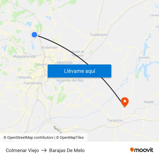 Colmenar Viejo to Barajas De Melo map