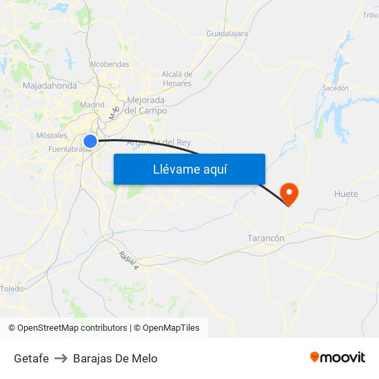 Getafe to Barajas De Melo map