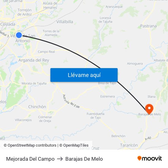 Mejorada Del Campo to Barajas De Melo map