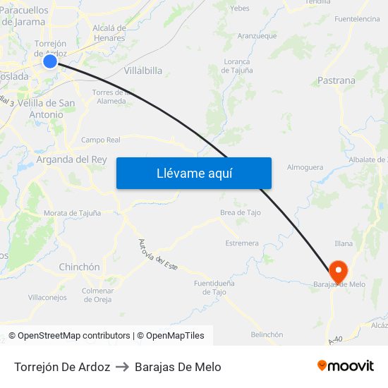 Torrejón De Ardoz to Barajas De Melo map