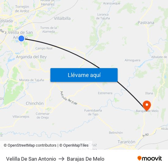 Velilla De San Antonio to Barajas De Melo map