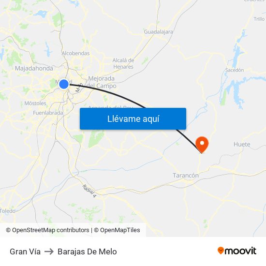 Gran Vía to Barajas De Melo map