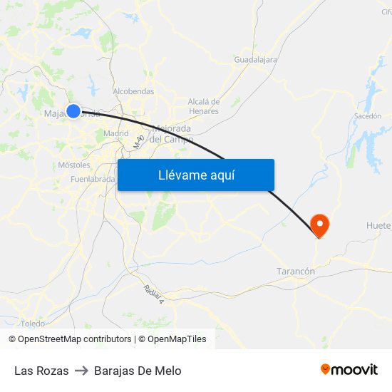 Las Rozas to Barajas De Melo map