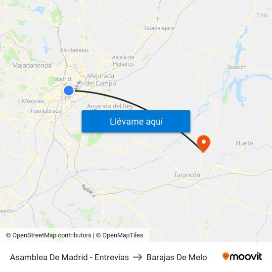 Asamblea De Madrid - Entrevías to Barajas De Melo map
