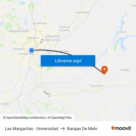 Las Margaritas - Universidad to Barajas De Melo map