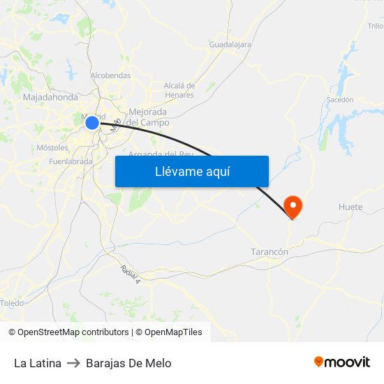 La Latina to Barajas De Melo map