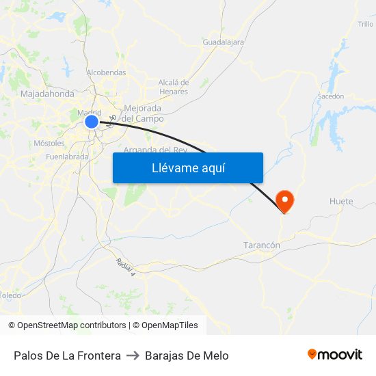 Palos De La Frontera to Barajas De Melo map
