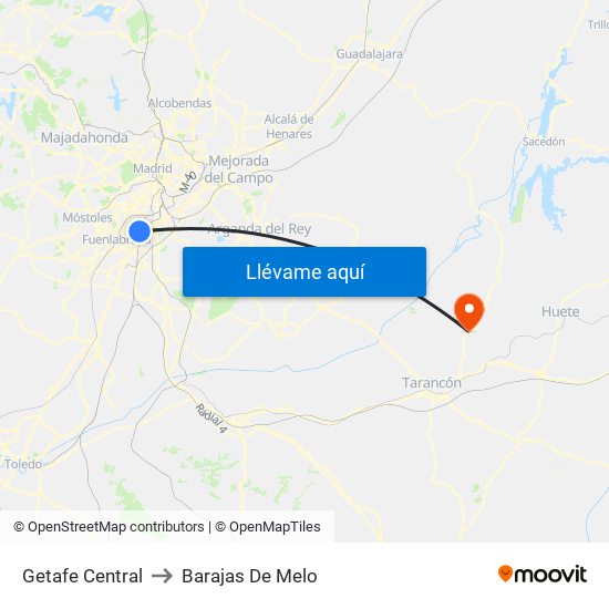 Getafe Central to Barajas De Melo map
