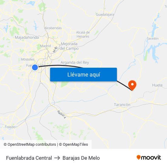 Fuenlabrada Central to Barajas De Melo map