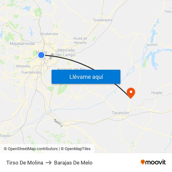 Tirso De Molina to Barajas De Melo map