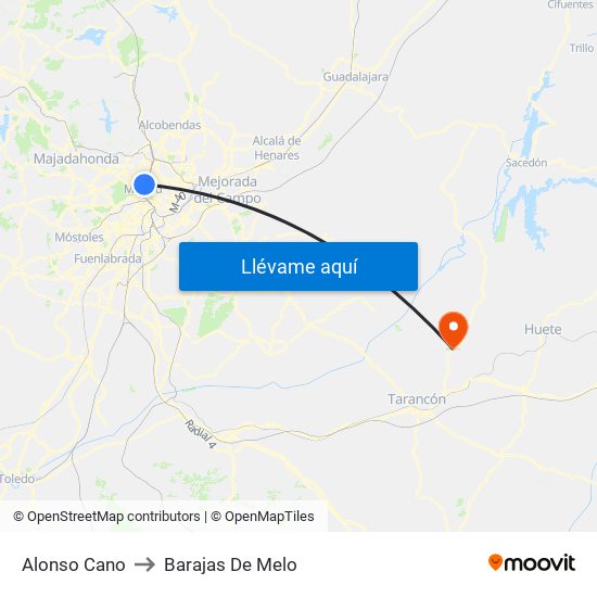 Alonso Cano to Barajas De Melo map