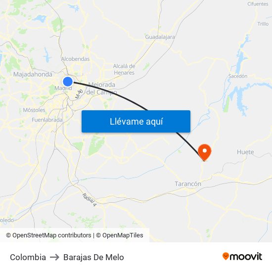 Colombia to Barajas De Melo map
