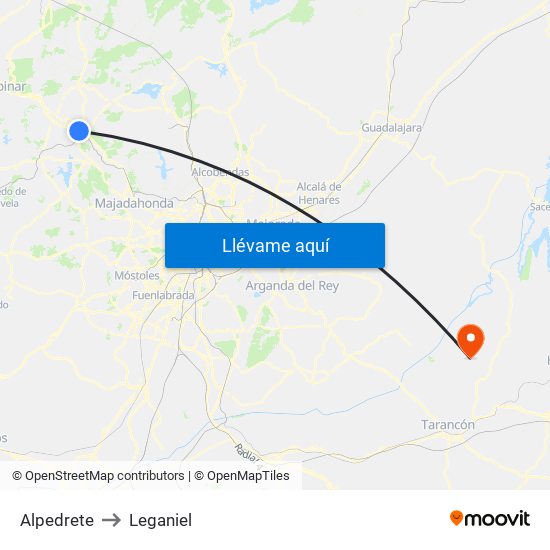 Alpedrete to Leganiel map