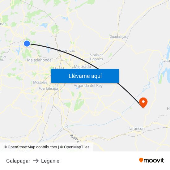 Galapagar to Leganiel map