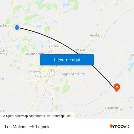 Los Molinos to Leganiel map