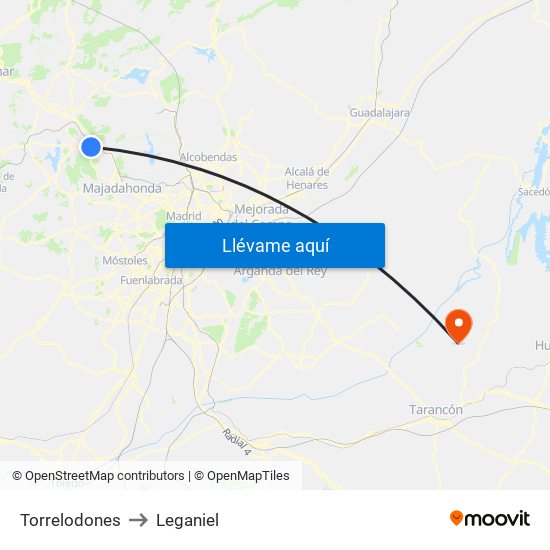 Torrelodones to Leganiel map