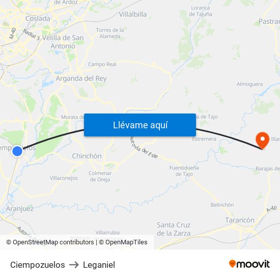 Ciempozuelos to Leganiel map