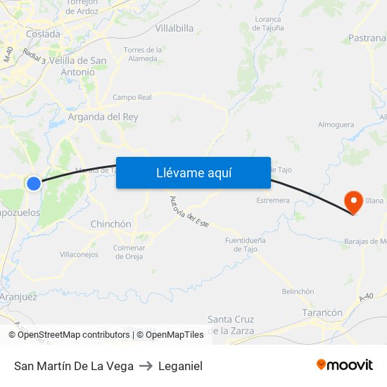 San Martín De La Vega to Leganiel map
