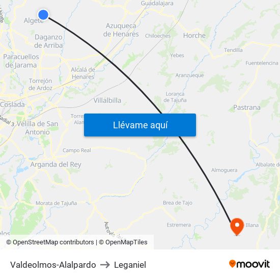 Valdeolmos-Alalpardo to Leganiel map