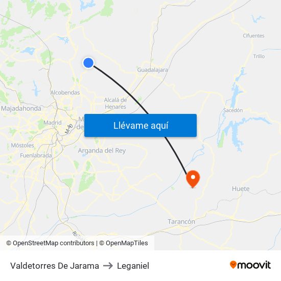 Valdetorres De Jarama to Leganiel map