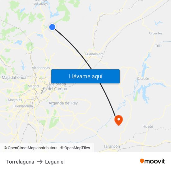 Torrelaguna to Leganiel map