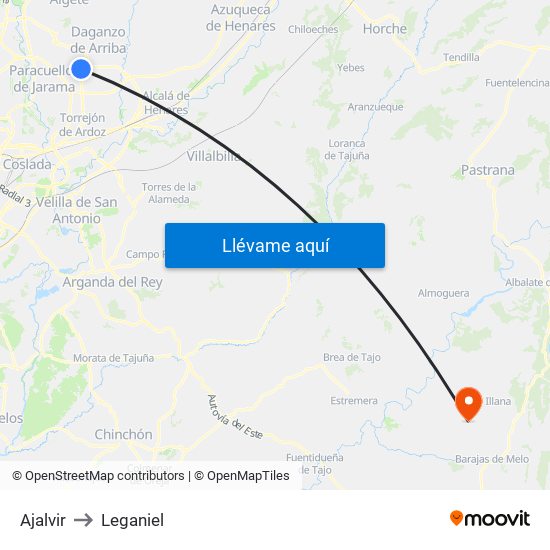 Ajalvir to Leganiel map
