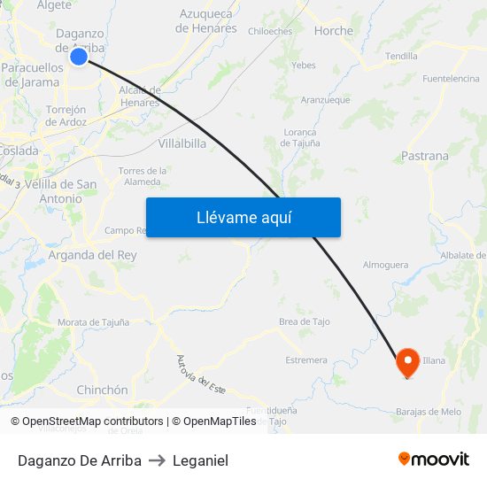 Daganzo De Arriba to Leganiel map