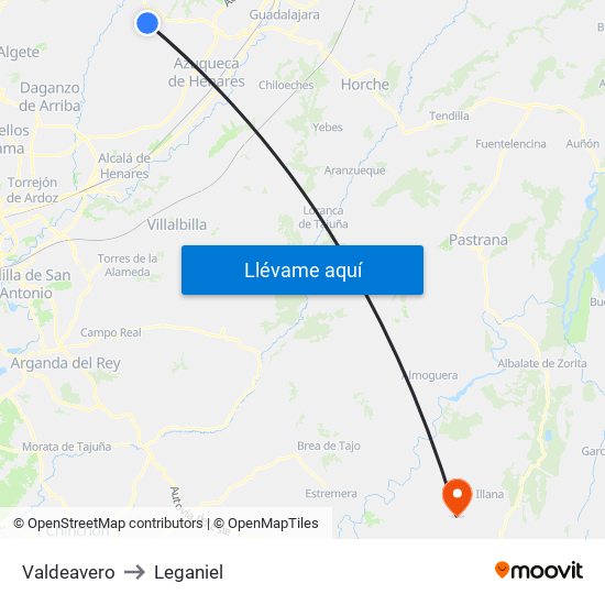 Valdeavero to Leganiel map