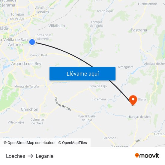 Loeches to Leganiel map