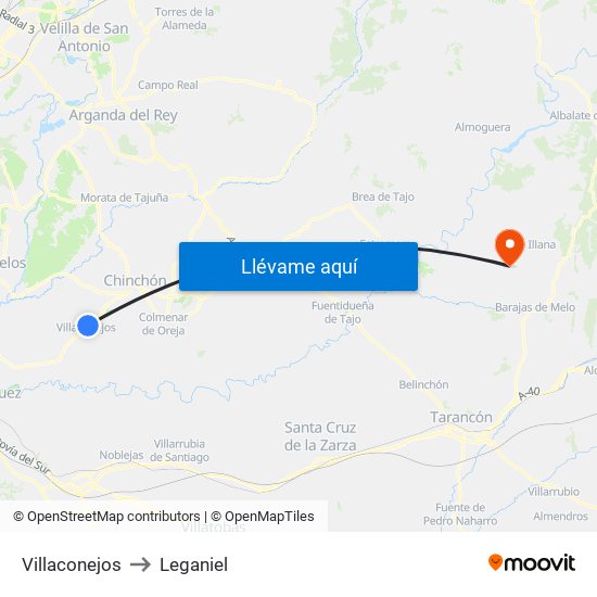 Villaconejos to Leganiel map