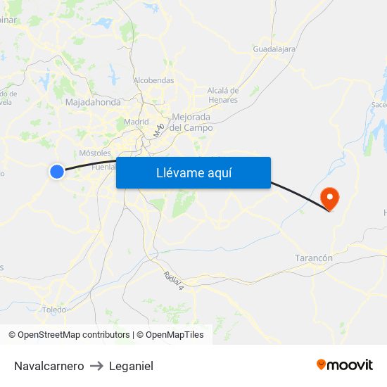 Navalcarnero to Leganiel map
