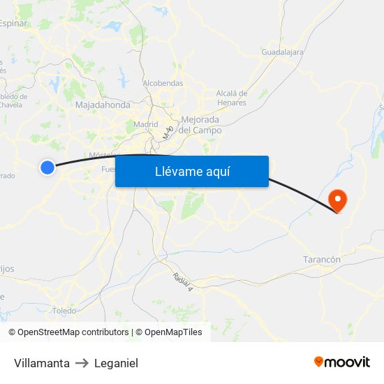 Villamanta to Leganiel map