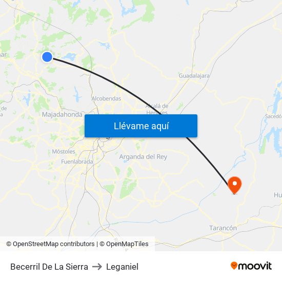 Becerril De La Sierra to Leganiel map