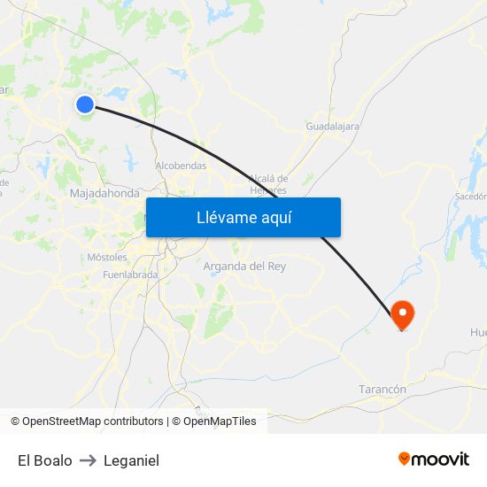 El Boalo to Leganiel map