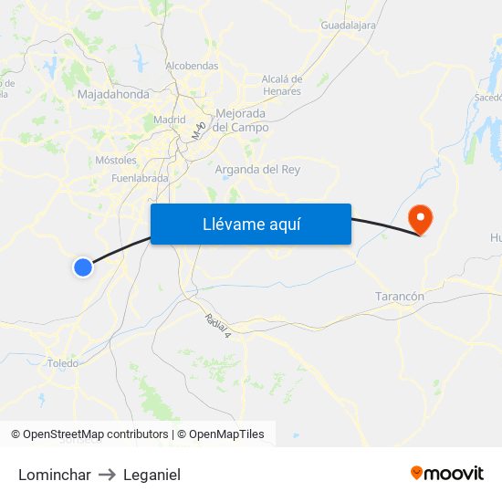 Lominchar to Leganiel map