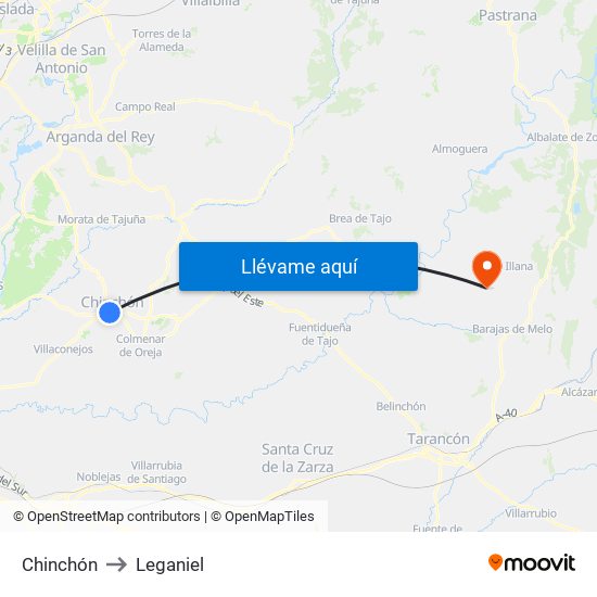 Chinchón to Leganiel map