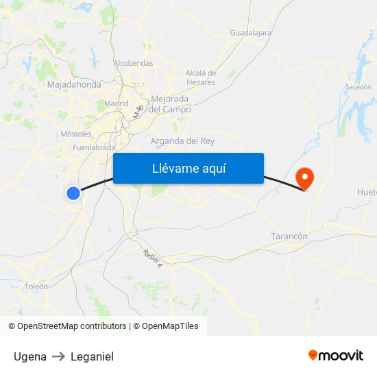 Ugena to Leganiel map