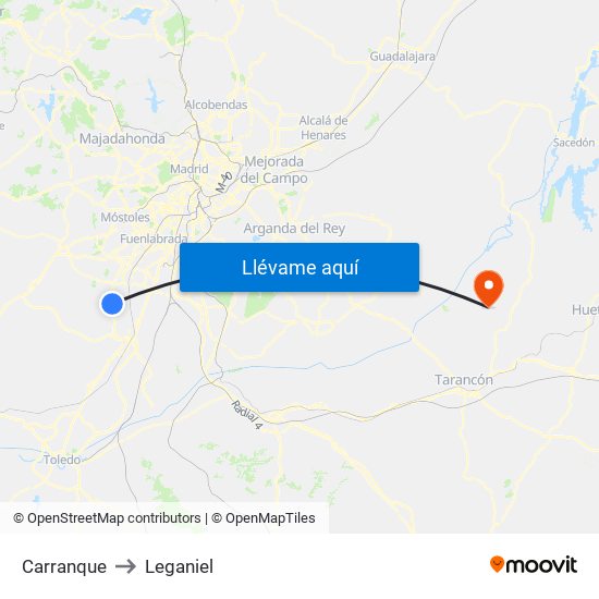 Carranque to Leganiel map