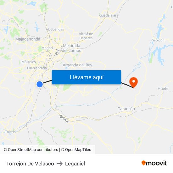 Torrejón De Velasco to Leganiel map