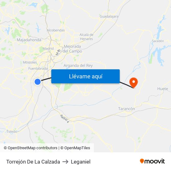Torrejón De La Calzada to Leganiel map