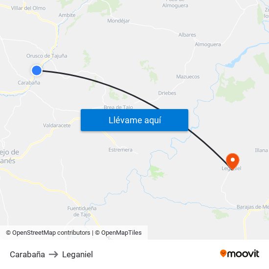 Carabaña to Leganiel map