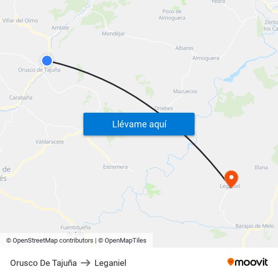 Orusco De Tajuña to Leganiel map