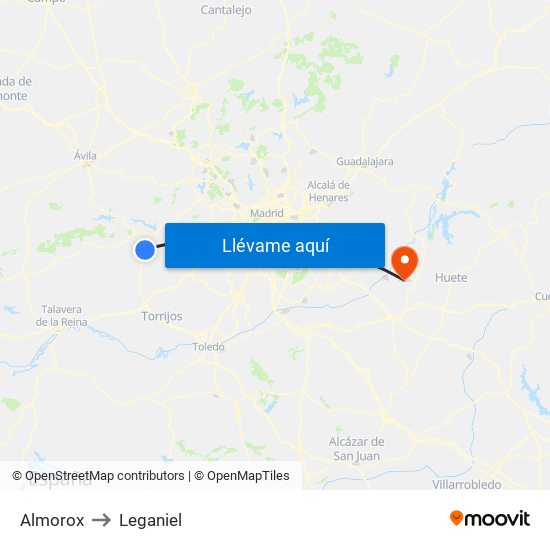 Almorox to Leganiel map