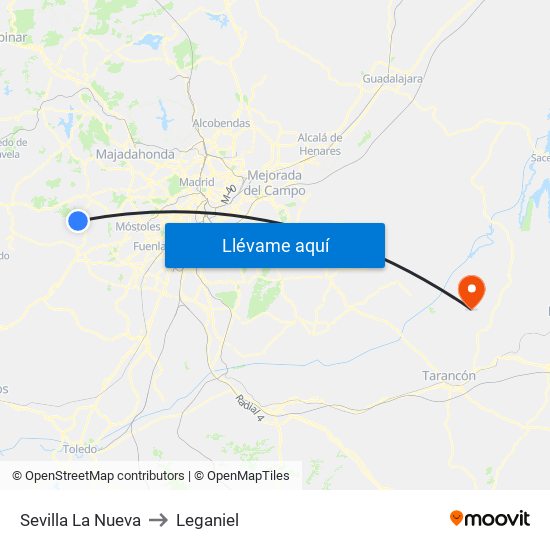 Sevilla La Nueva to Leganiel map